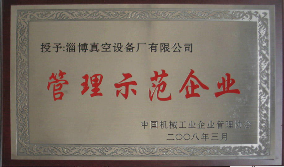 2008年3月，公司被中國(guó)機(jī)械工業(yè)企業(yè)管理協(xié)會(huì)授予“管理示范企業(yè)”